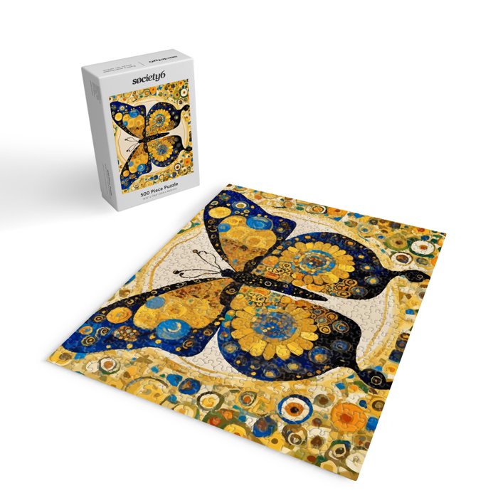 Gustav Klimt Style Blue and Gold Butterfly Jigsaw Puzzle Gallery Image 2