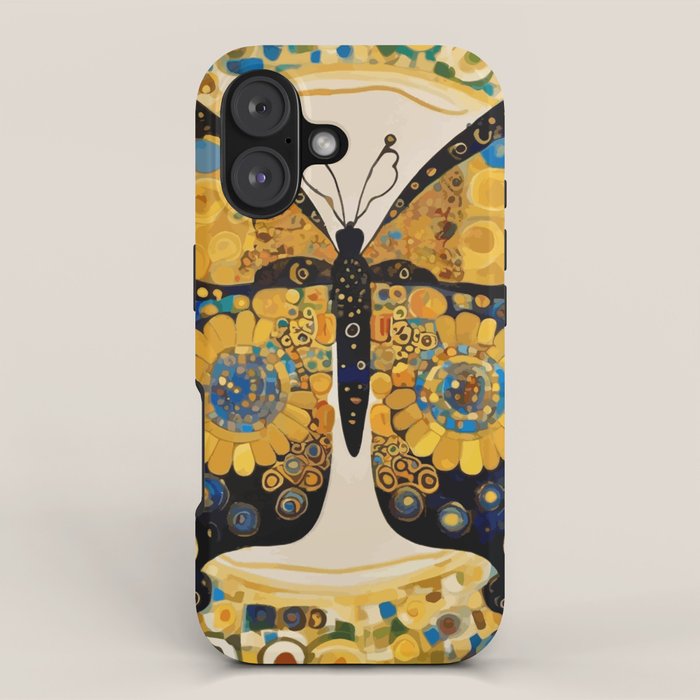 Gustav Klimt Style Blue and Gold Butterfly iPhone Case Gallery Image 1