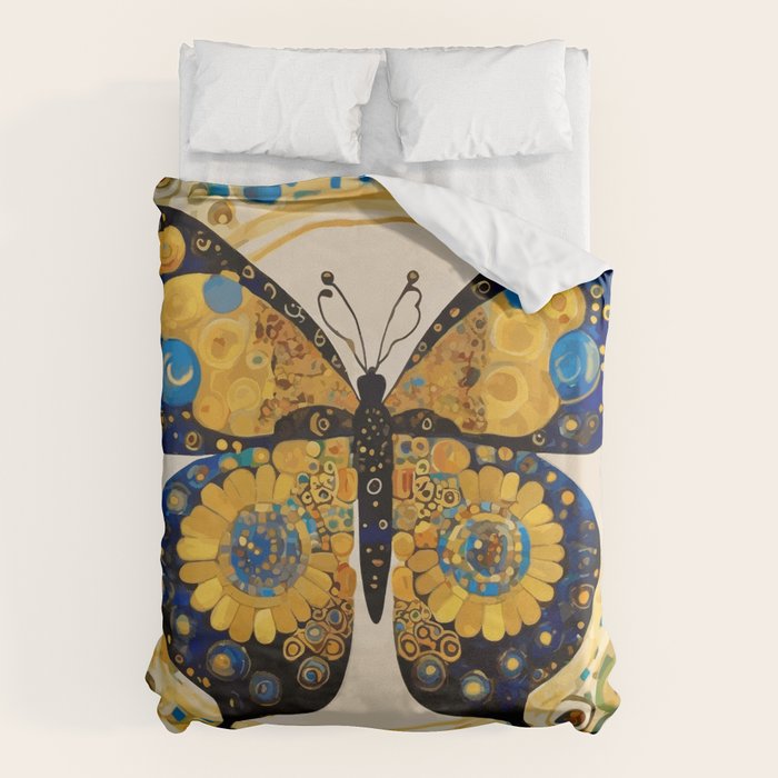 Gustav Klimt Style Blue and Gold Butterfly Duvet Cover Gallery Image 6