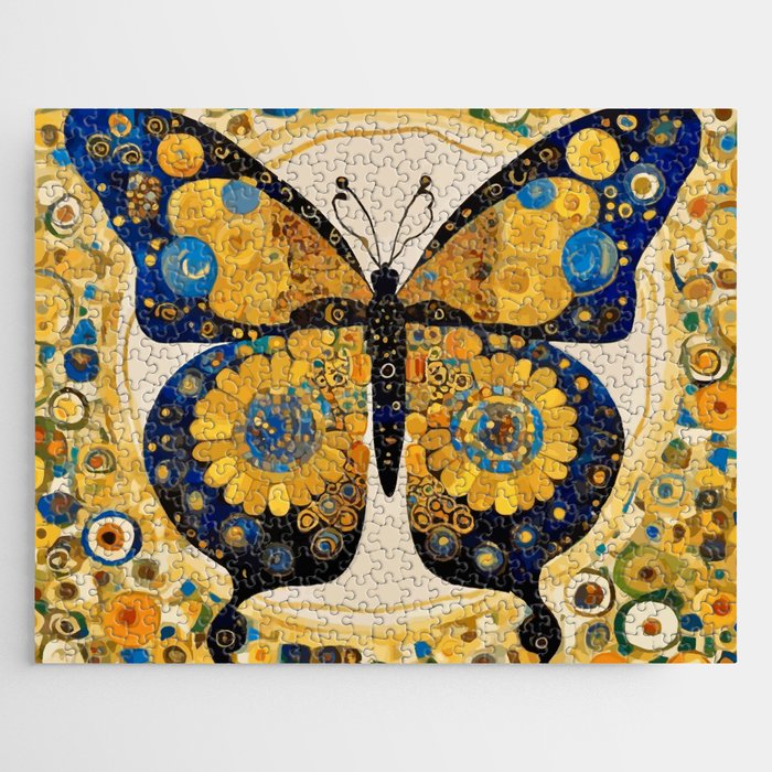Gustav Klimt Style Blue and Gold Butterfly Jigsaw Puzzle Gallery Image 1
