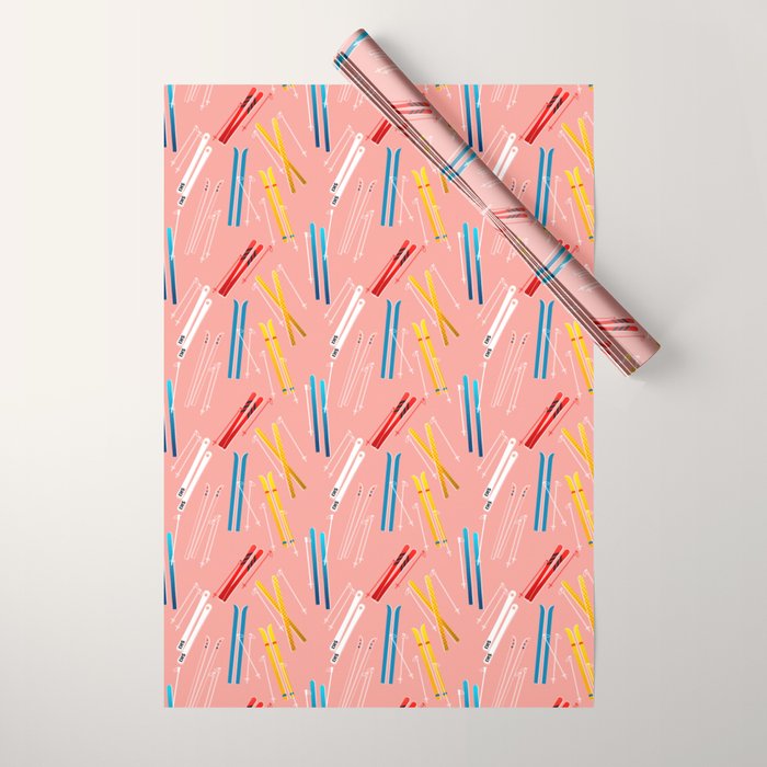 Colorful Ski Illustration and Pattern no 2 Wrapping Paper Gallery Image 1