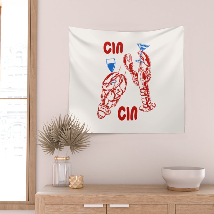 Cin Cin Lobster Doodle Wall Tapestry Gallery Image 2