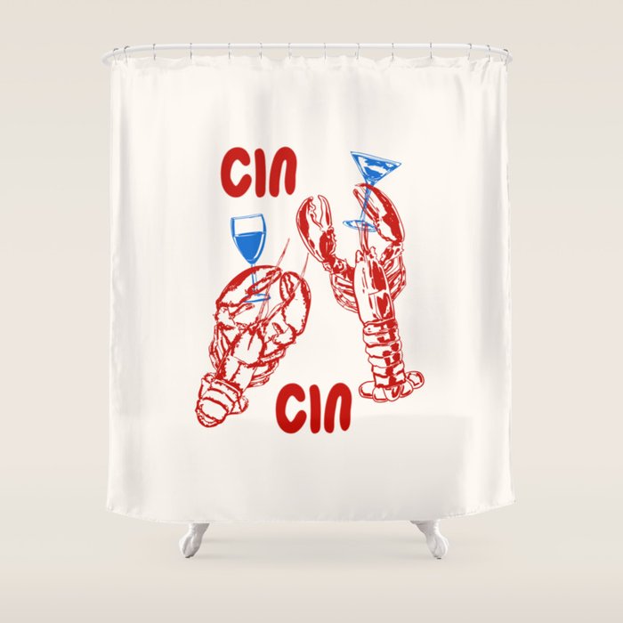 Cin Cin Lobster Doodle Shower Curtain Gallery Image 1