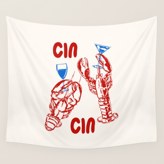 Cin Cin Lobster Doodle Wall Tapestry Gallery Image 4