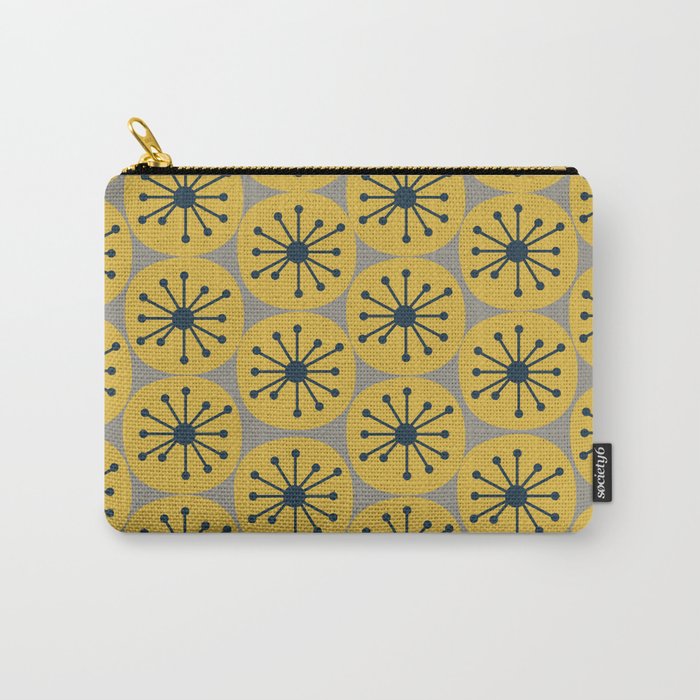 Atomic Dots Midcentury Modern Retro Pattern in Navy Blue, Light Mustard, and Gray Carry All Pouch Gallery Image 1