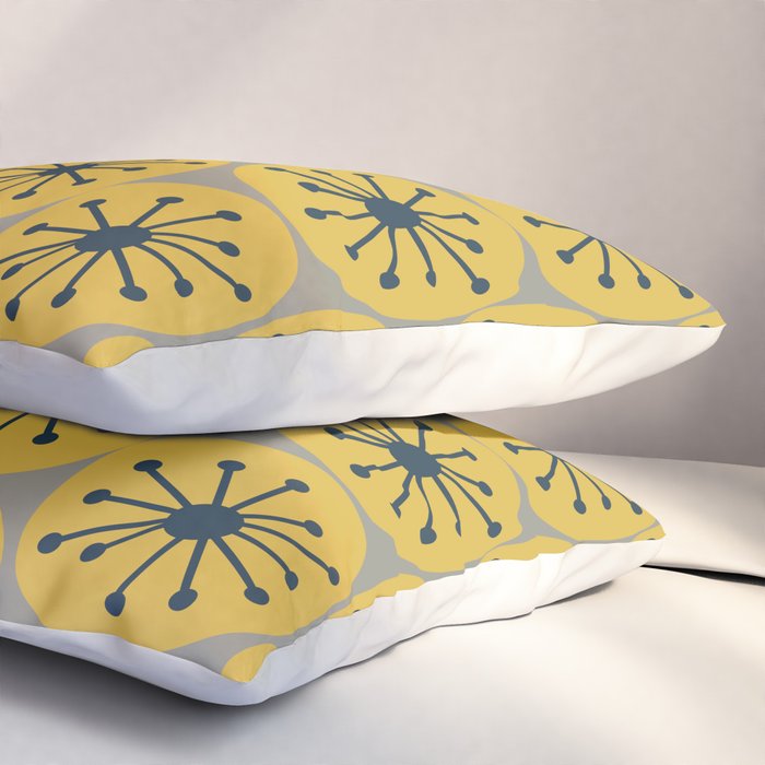 Atomic Dots Midcentury Modern Retro Pattern in Navy Blue, Light Mustard, and Gray Pillow Sham Gallery Image 3