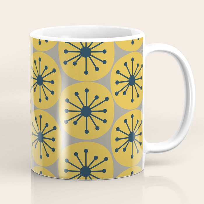 Atomic Dots Midcentury Modern Retro Pattern in Navy Blue, Light Mustard, and Gray Coffee Mug Gallery Image 1