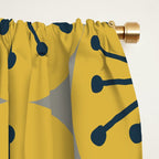 Atomic Dots Midcentury Modern Retro Pattern in Navy Blue, Light Mustard, and Gray Window Curtain Gallery Image 2