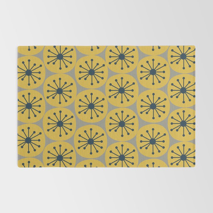 Atomic Dots Midcentury Modern Retro Pattern in Navy Blue, Light Mustard, and Gray Rug Gallery Image 2