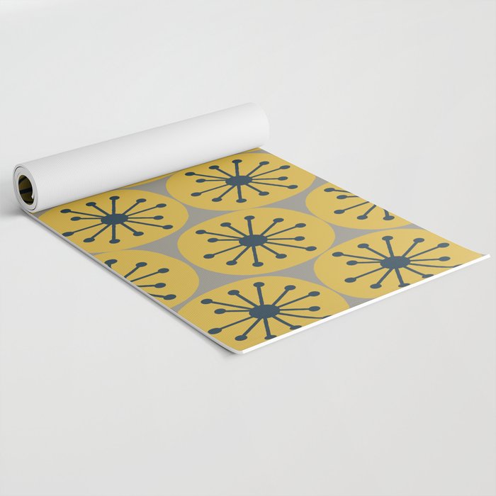 Atomic Dots Midcentury Modern Retro Pattern in Navy Blue, Light Mustard, and Gray Yoga Mat Gallery Image 2
