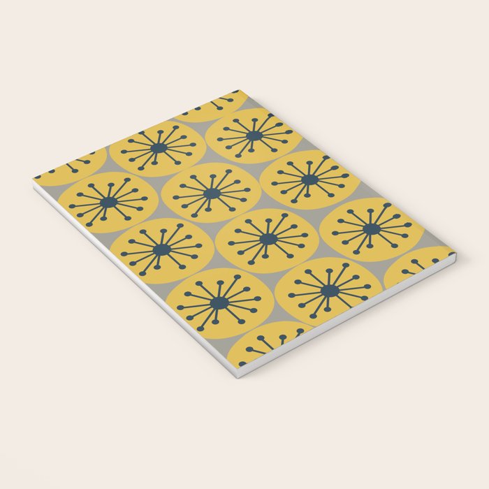 Atomic Dots Midcentury Modern Retro Pattern in Navy Blue, Light Mustard, and Gray Notebook Gallery Image 3