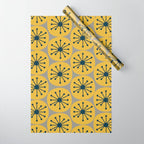 Atomic Dots Midcentury Modern Retro Pattern in Navy Blue, Light Mustard, and Gray Wrapping Paper Gallery Image 1