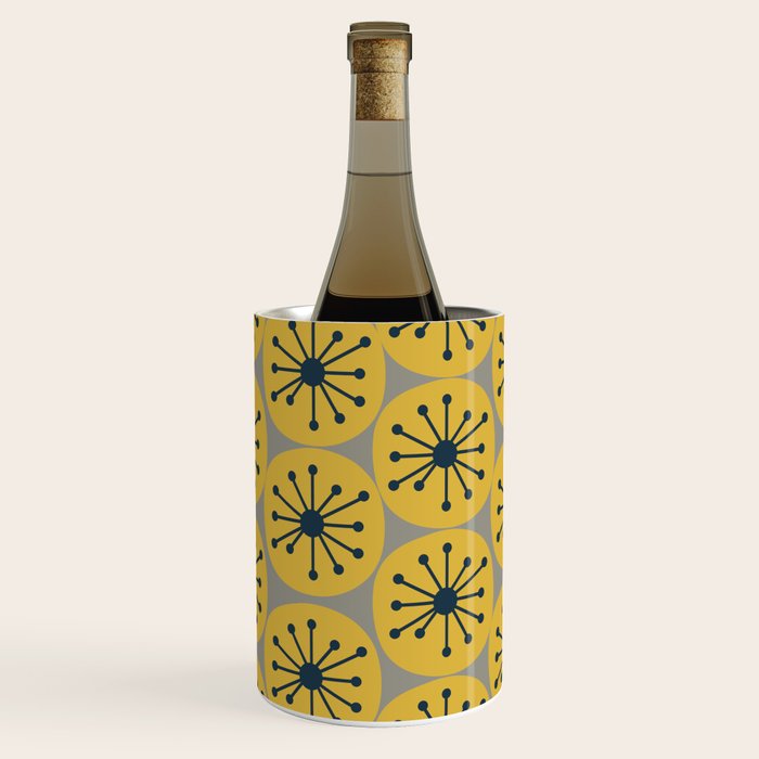 Atomic Dots Midcentury Modern Retro Pattern in Navy Blue, Light Mustard, and Gray Wine Chiller Gallery Image 1