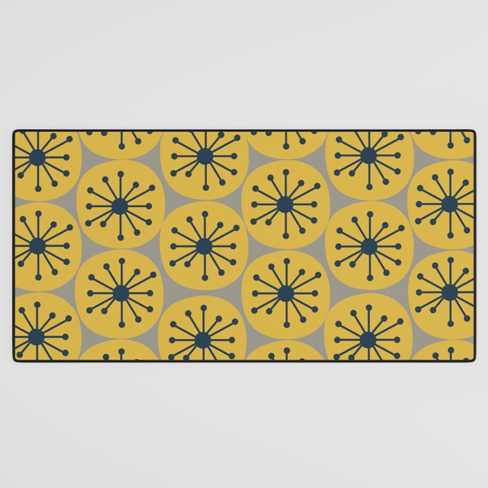 Atomic Dots Midcentury Modern Retro Pattern in Navy Blue, Light Mustard, and Gray Desk Mat Gallery Image 3