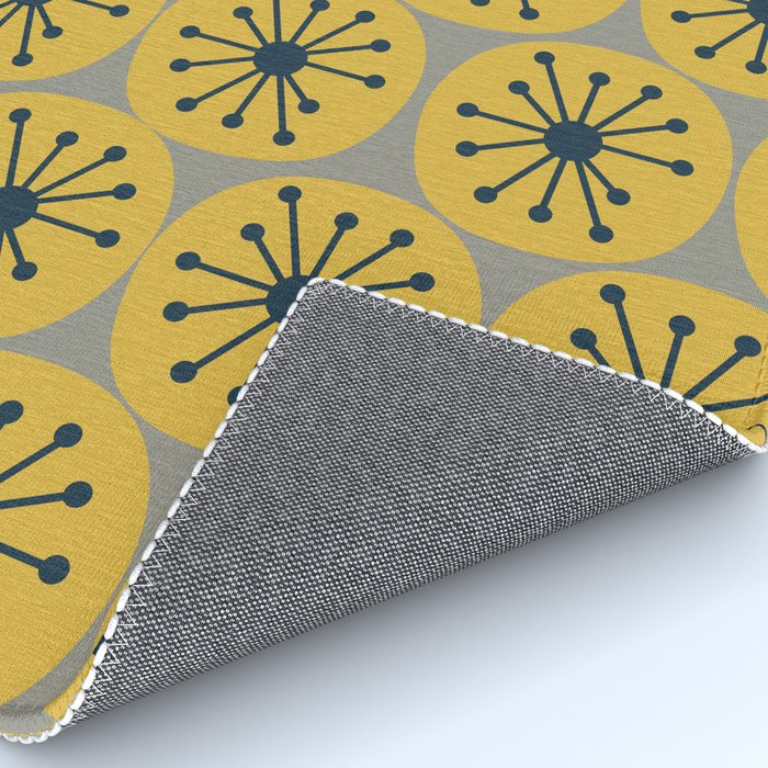 Atomic Dots Midcentury Modern Retro Pattern in Navy Blue, Light Mustard, and Gray Rug Gallery Image 4