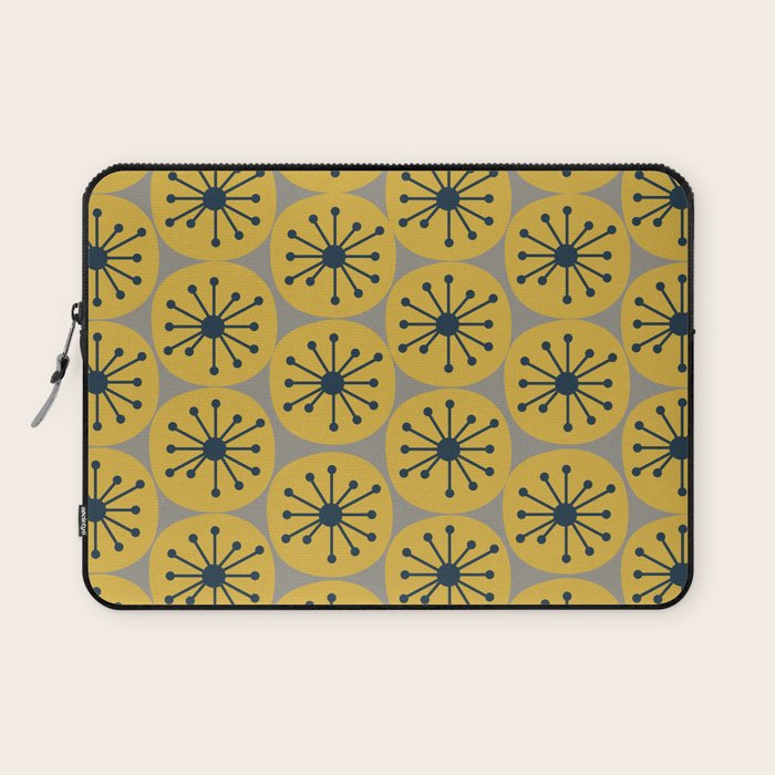 Atomic Dots Midcentury Modern Retro Pattern in Navy Blue, Light Mustard, and Gray Laptop Sleeve Gallery Image 1