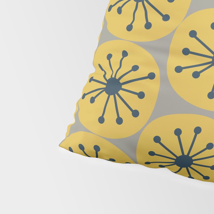 Atomic Dots Midcentury Modern Retro Pattern in Navy Blue, Light Mustard, and Gray Pillow Sham Gallery Image 4