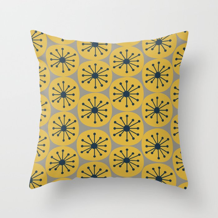 Atomic Dots Midcentury Modern Retro Pattern in Navy Blue, Light Mustard, and Gray Throw Pillow Gallery Image 6