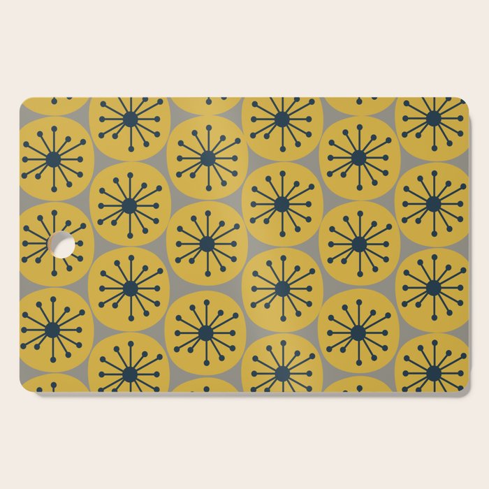 Atomic Dots Midcentury Modern Retro Pattern in Navy Blue, Light Mustard, and Gray Cutting Board Gallery Image 1