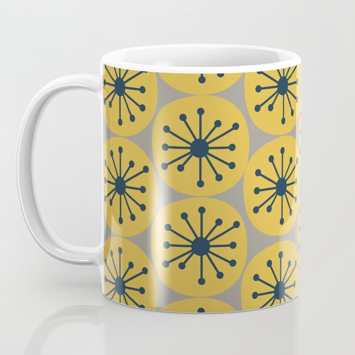 Atomic Dots Midcentury Modern Retro Pattern in Navy Blue, Light Mustard, and Gray Coffee Mug Gallery Image 3