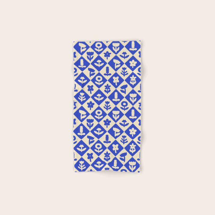 Vintage geometric blue flower art pattern Bath Towel Gallery Image 1