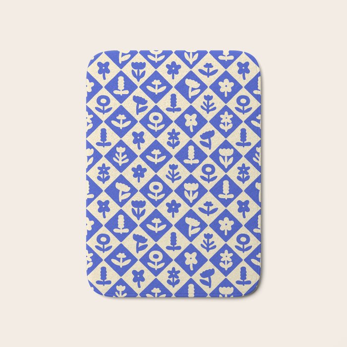 Vintage geometric blue flower art pattern Bath Mat Gallery Image 1
