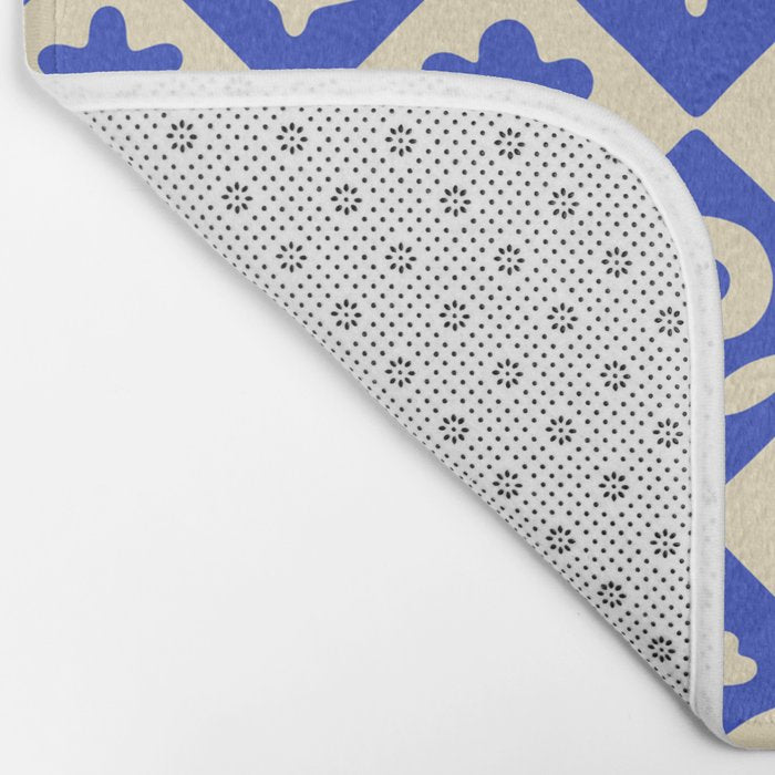 Vintage geometric blue flower art pattern Bath Mat Gallery Image 2