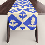 Vintage geometric blue flower art pattern Table Runner Gallery Image 1