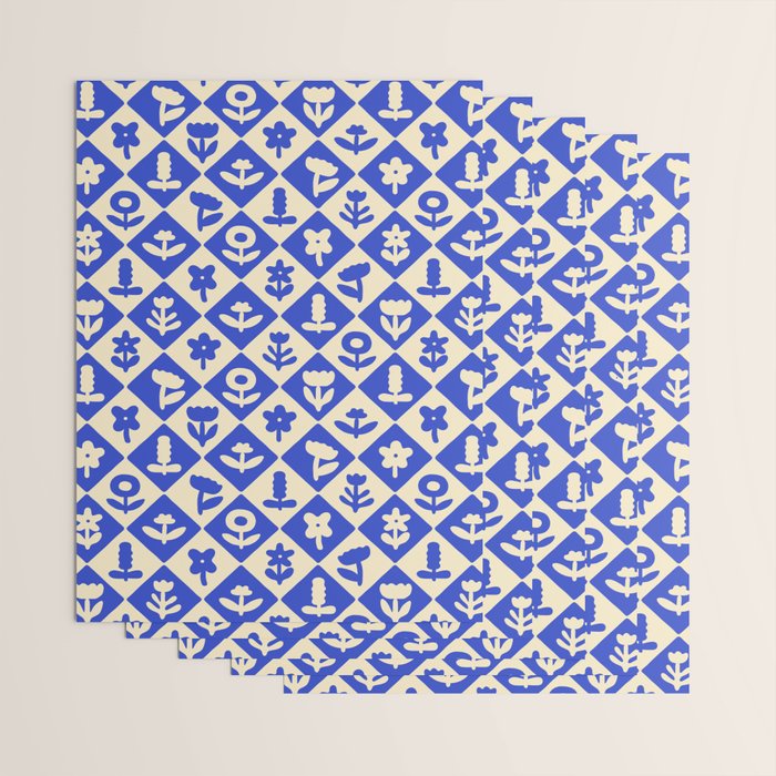Vintage geometric blue flower art pattern Wrapping Paper Gallery Image 3