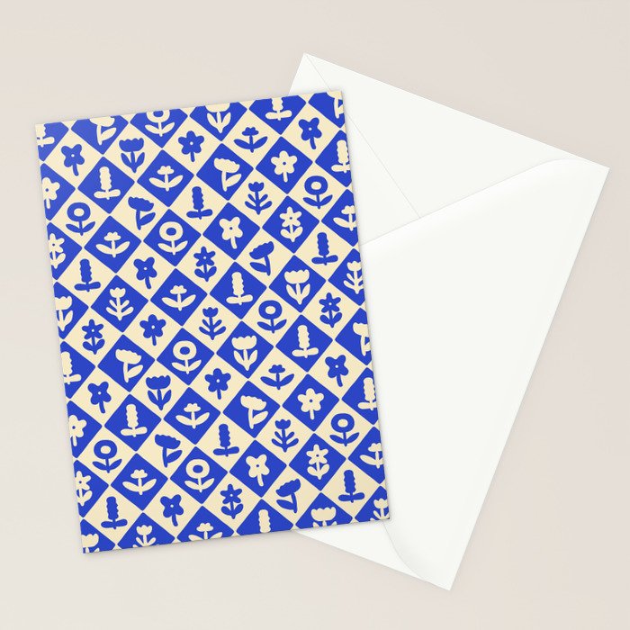 Vintage geometric blue flower art pattern Stationery Card Gallery Image 2