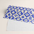 Vintage geometric blue flower art pattern Wrapping Paper Gallery Image 2