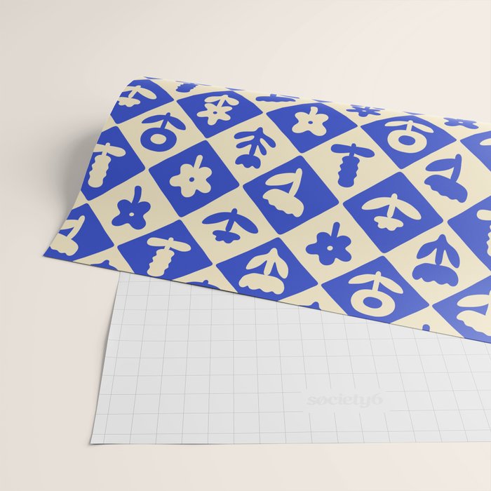 Vintage geometric blue flower art pattern Wrapping Paper Gallery Image 2