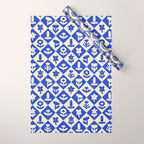 Vintage geometric blue flower art pattern Wrapping Paper Gallery Image 1