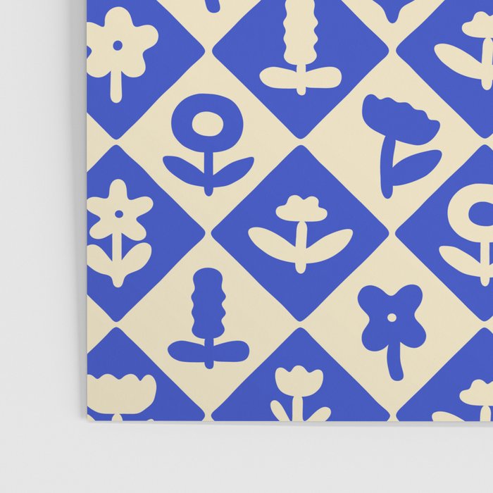 Vintage geometric blue flower art pattern Poster Gallery Image 3