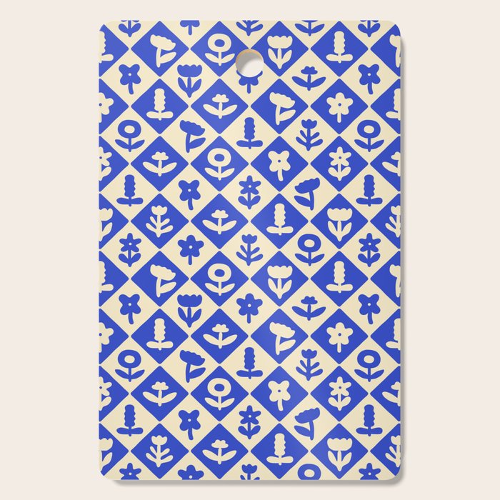 Vintage geometric blue flower art pattern Cutting Board Gallery Image 1