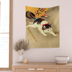 Japanese Woodblock Print Cat Lantern Playful Vintage Art Wall Tapestry Gallery Image 2