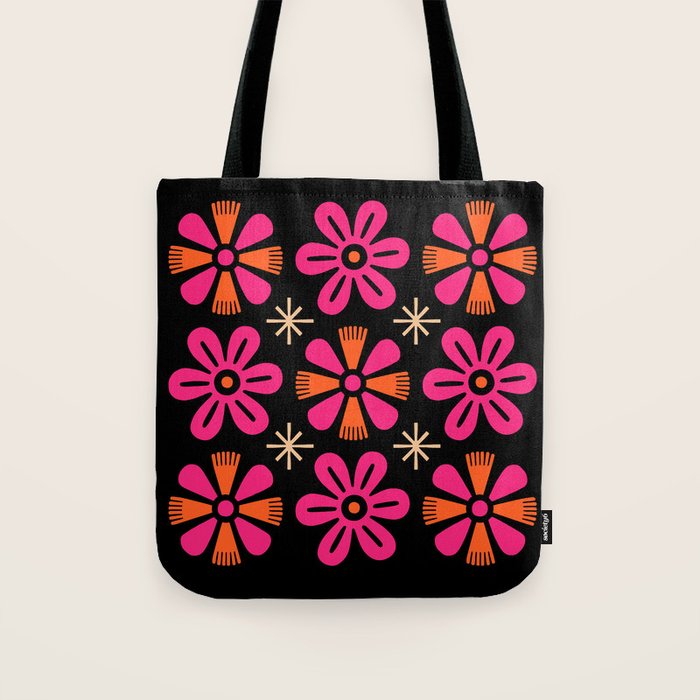 Retro Mid Century Modern Floral Pattern Tote Bag Gallery Image 1