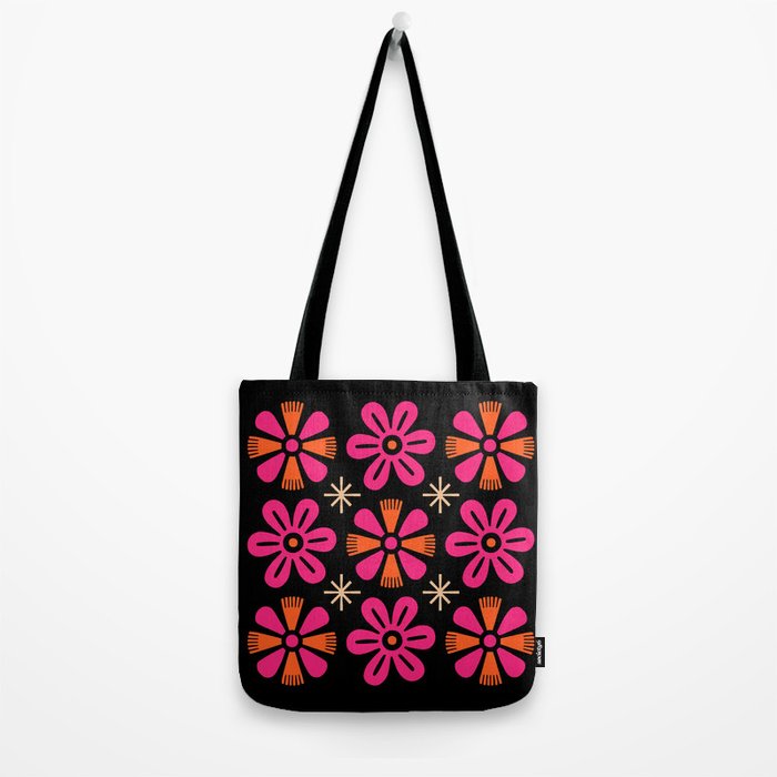 Retro Mid Century Modern Floral Pattern Tote Bag Gallery Image 2
