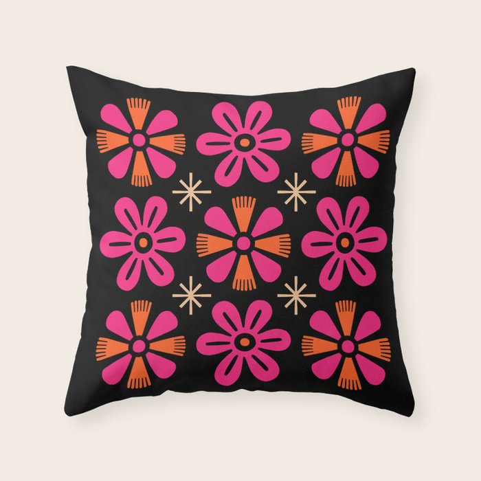 Retro Mid Century Modern Floral Pattern Throw Pillow Gallery Image 6