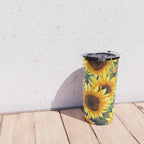 Festive, Sunflower, Yellow and Green on Navy Blue, Floral Prints Travel Mug Gallery Image 4