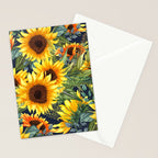 Festive, Sunflower, Yellow and Green on Navy Blue, Floral Prints Stationery Card Gallery Image 2