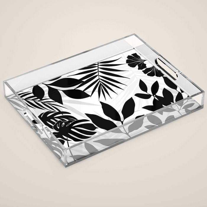 Tropical Vibes Black And White Foliage  Acrylic Tray Gallery Image 1