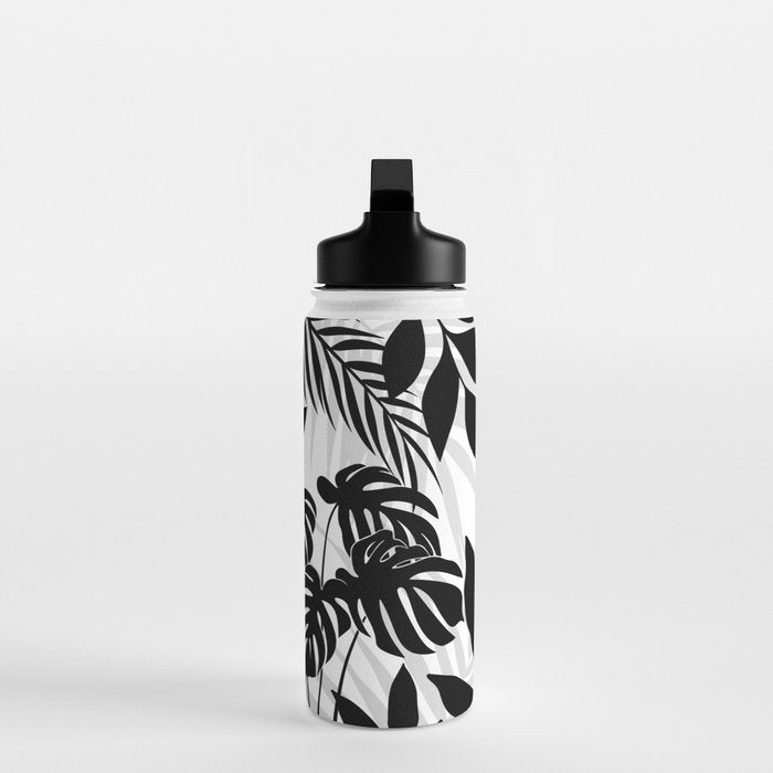 Tropical Vibes Black And White Foliage  Water Bottle Gallery Image 3