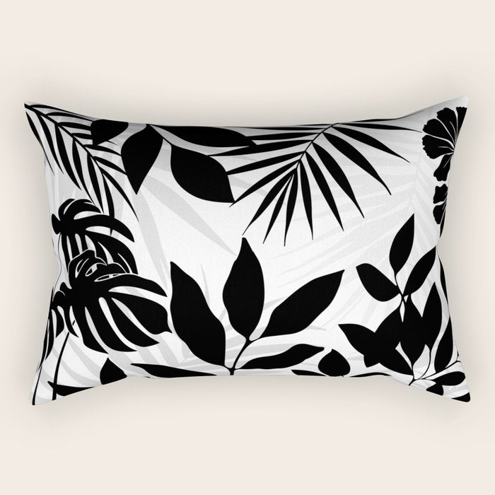 Tropical Vibes Black And White Foliage  Rectangular Pillow Gallery Image 1