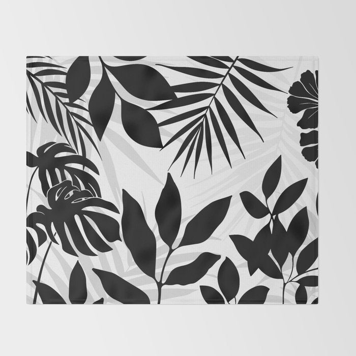 Tropical Vibes Black And White Foliage  Throw Blanket Gallery Image 2