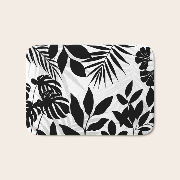 Tropical Vibes Black And White Foliage  Bath Mat Gallery Image 1