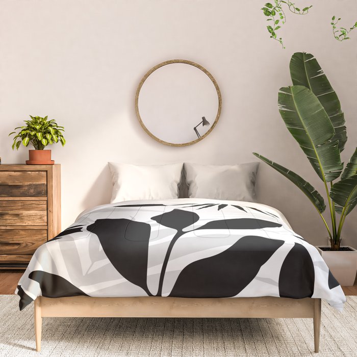 Tropical Vibes Black And White Foliage  Comforter Gallery Image 3
