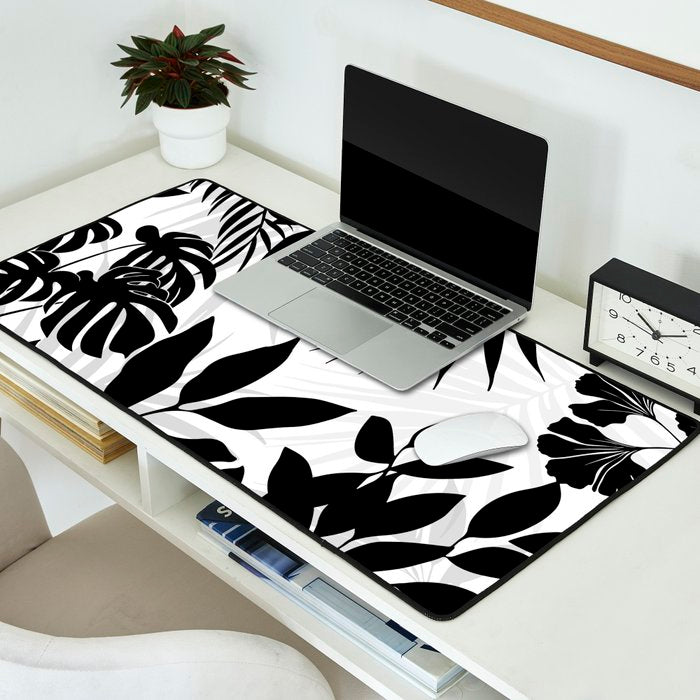 Tropical Vibes Black And White Foliage  Desk Mat Gallery Image 2