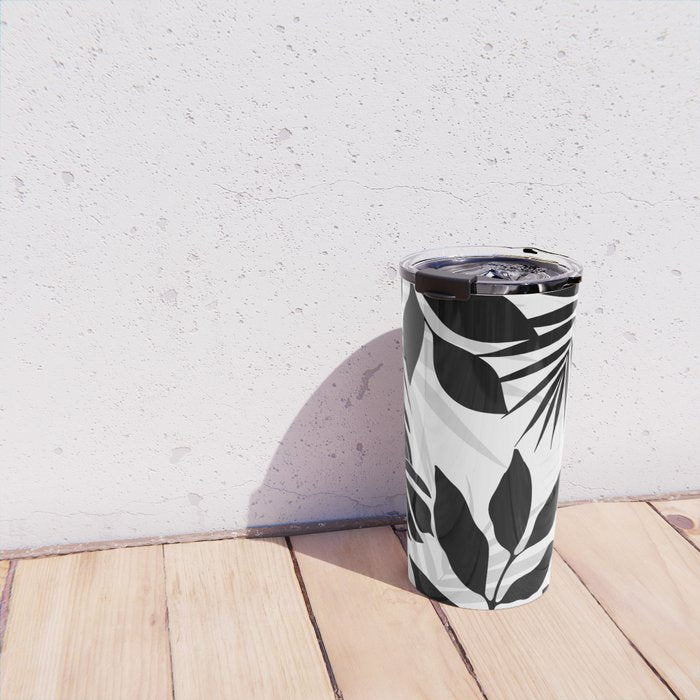 Tropical Vibes Black And White Foliage  Travel Mug Gallery Image 4