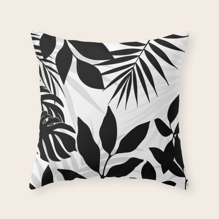 Tropical Vibes Black And White Foliage  Throw Pillow Gallery Image 1